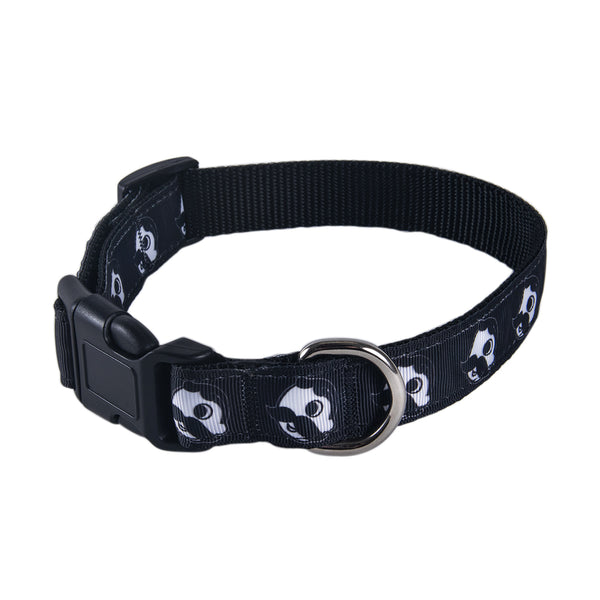 dog collar buckled with Mr. Bohs face on it 
