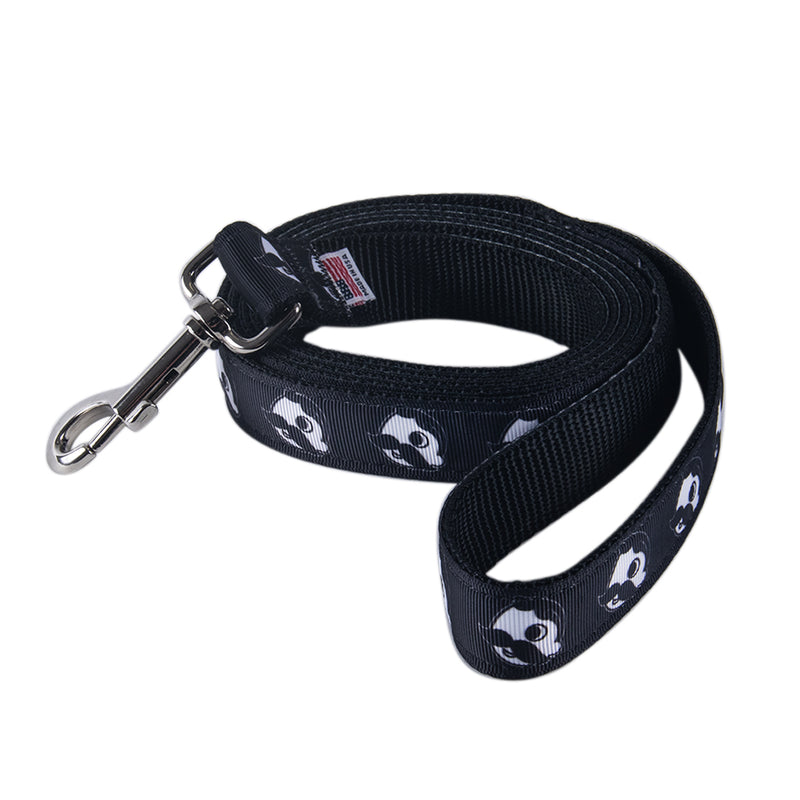 dog leash rolled up with Mr. Bohs face on it 