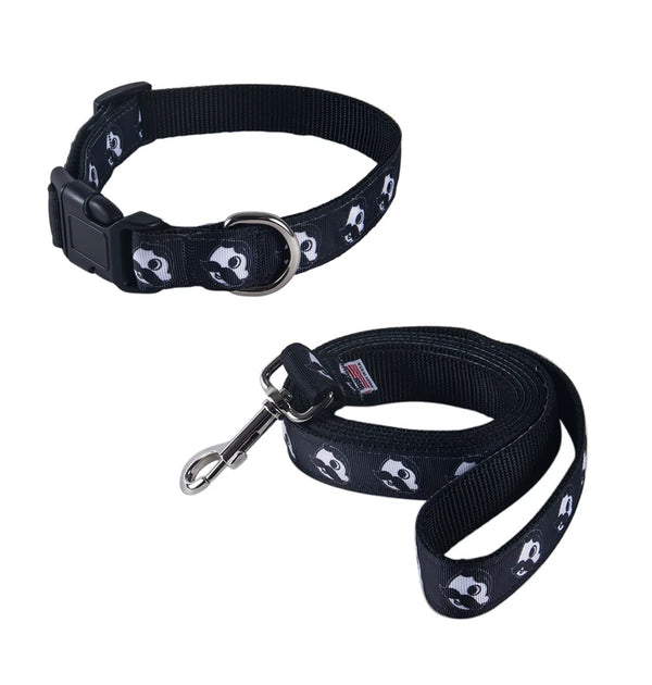 dog leash and collar with Mr. Bohs face on them
