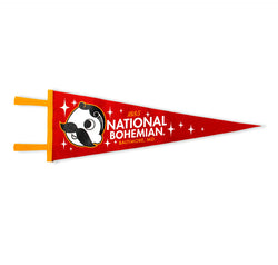 pennant with "1885 national bohemian Baltimore, MD" next to mascot Mr. Boh 