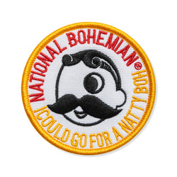 close up of "national bohemian I could go for a natty boh" patch
